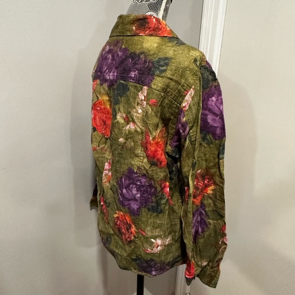 Chico's Linen Jacket Size 2 Multicolor Watercolor Floral Button Front. Pockets - Picture 14 of 14